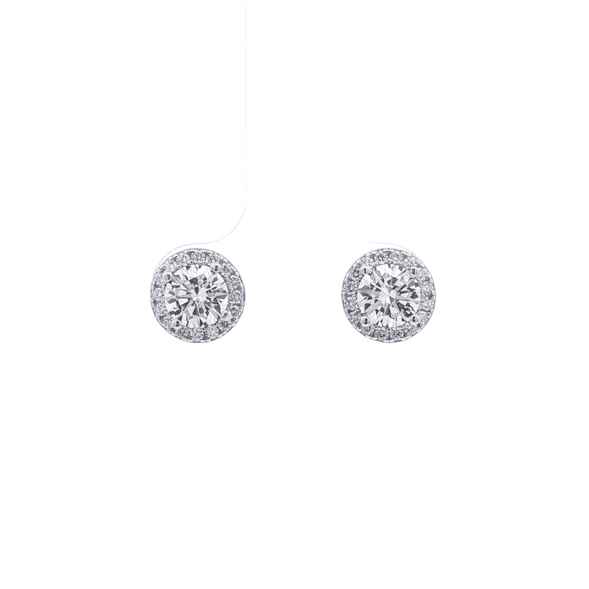 Silver  Circular Halo CZ 5.5mm Solitaire Stud Earrings 8mm - AES268B
