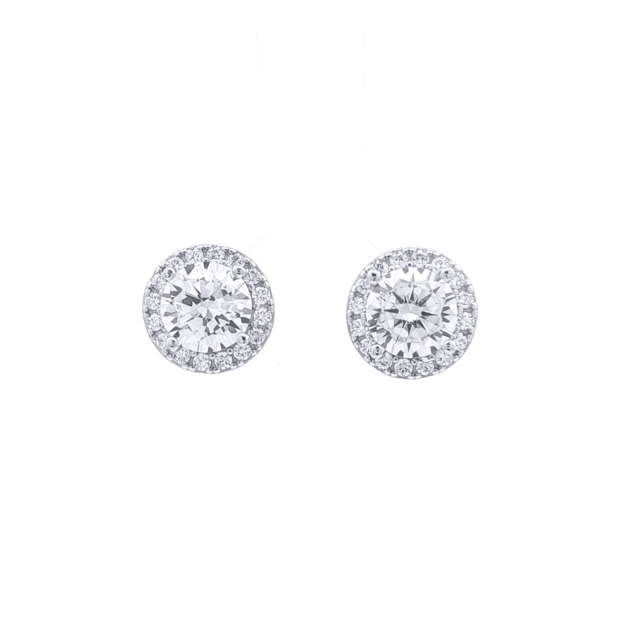 Silver  Circular Halo CZ 6.5mm Solitaire Stud Earrings 9mm - AES268C