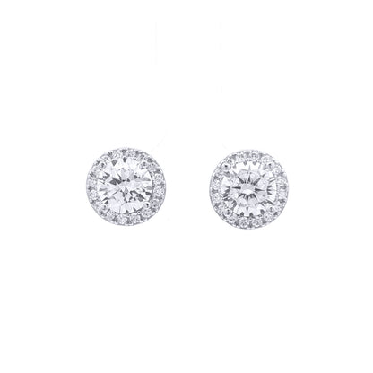 Silver  Circular Halo CZ 6.5mm Solitaire Stud Earrings 9mm - AES268C
