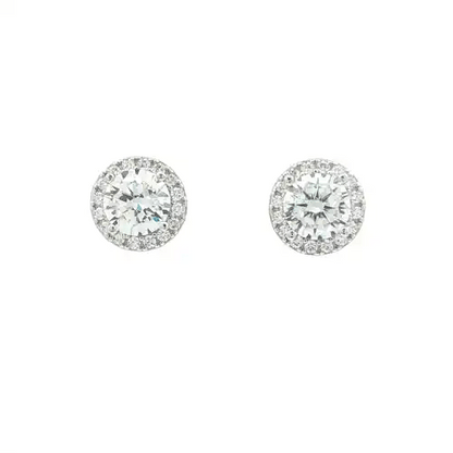 Silver  Circular Halo CZ 6.5mm Solitaire Stud Earrings 9mm - AES268C