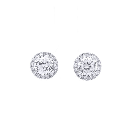 Silver Circular Halo CZ 6.5mm Solitaire Stud Earrings 9mm - AES268C