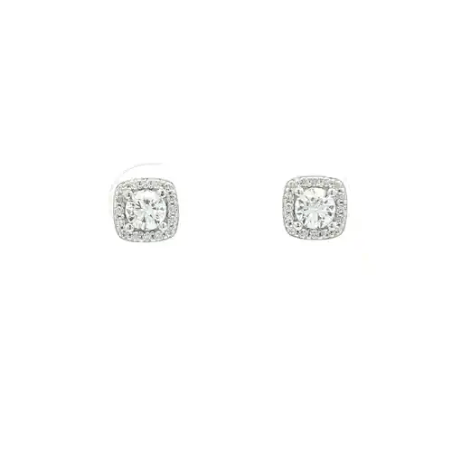 Silver  Square Halo CZ 4mm Solitaire Stud Earrings 6.5mm - AES269A