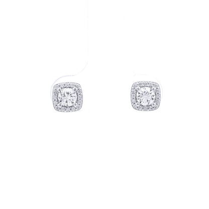 Silver  Square Halo CZ 4mm Solitaire Stud Earrings 6.5mm - AES269A