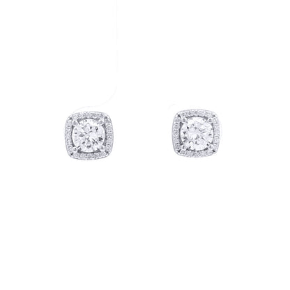 Silver  Square Halo CZ 5mm Solitaire Stud Earrings 7.5mm - AES269B