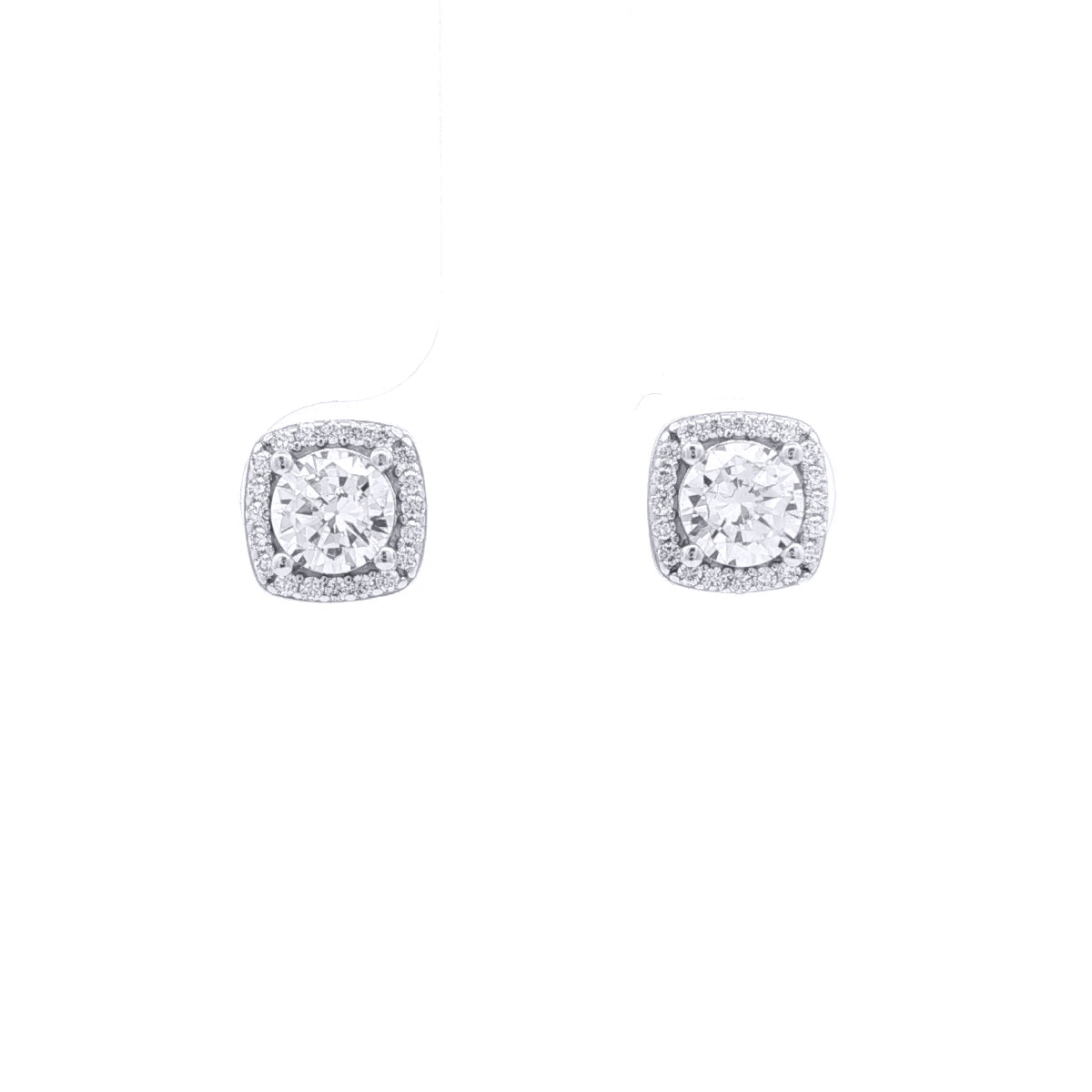 Silver  Square Halo CZ 5mm Solitaire Stud Earrings 7.5mm - AES269B