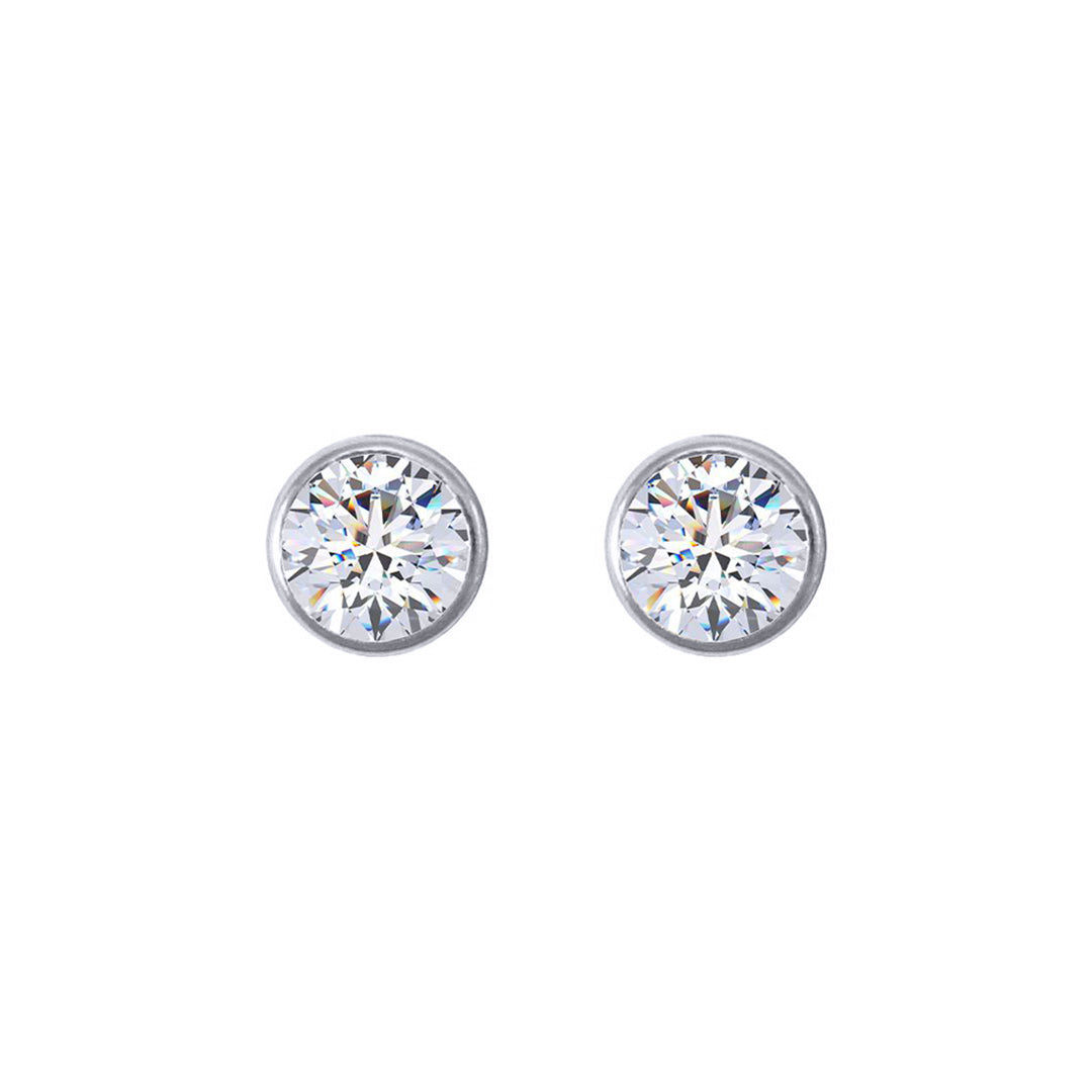 Silver  Round CZ 3mm Solitaire Bezel Frame Halo Stud Earrings 4mm - AES270A