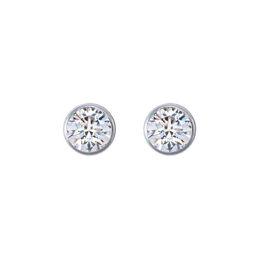 Silver  Round CZ 3mm Solitaire Bezel Frame Halo Stud Earrings 4mm - AES270A