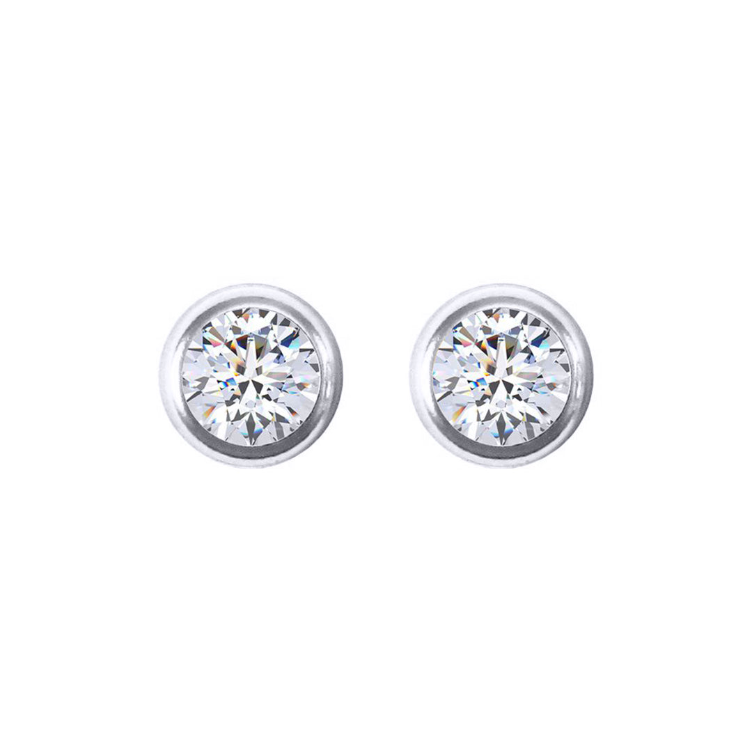 Silver  Round CZ 4mm Solitaire Bezel Frame Halo Stud Earrings 5mm - AES270B