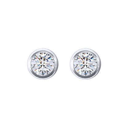 Silver  Round CZ 4mm Solitaire Bezel Frame Halo Stud Earrings 5mm - AES270B