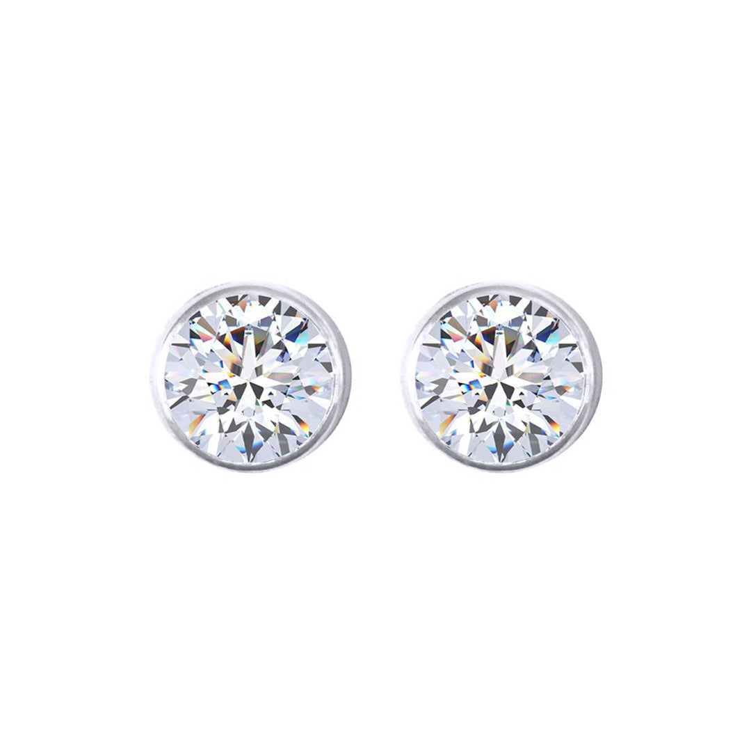 Silver  Round CZ 5mm Solitaire Bezel Frame Halo Stud Earrings 6mm - AES270C