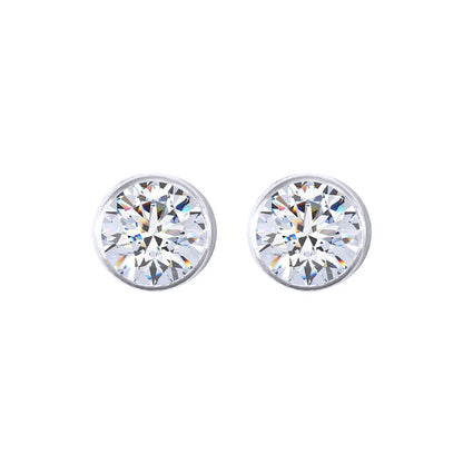Silver  Round CZ 5mm Solitaire Bezel Frame Halo Stud Earrings 6mm - AES270C