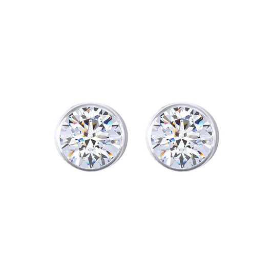 Silver  Round CZ 5mm Solitaire Bezel Frame Halo Stud Earrings 6mm - AES270C