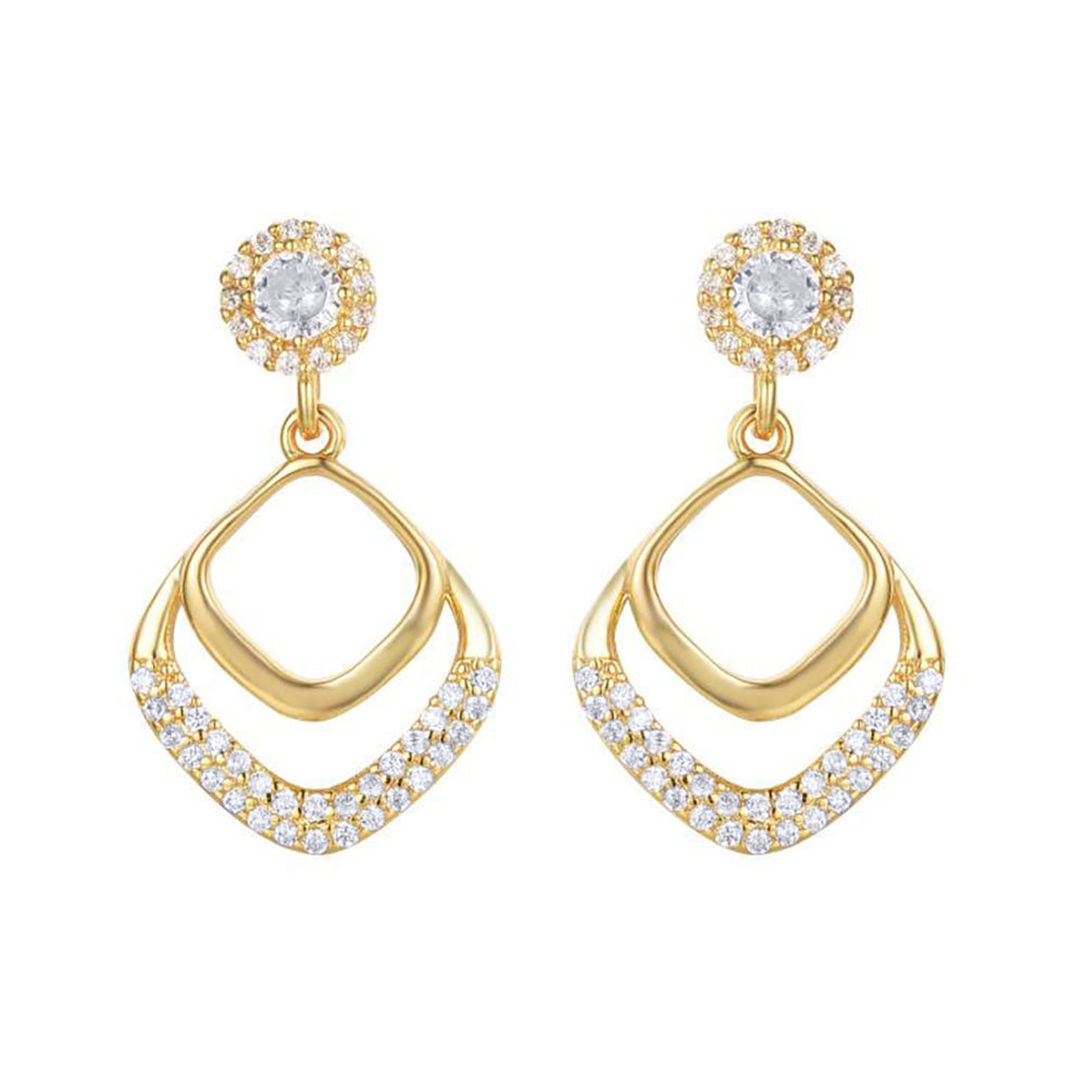 Gold-plated Silver  CZ Halo Arrowhead Chevron Drop Earrings - AES271-GP