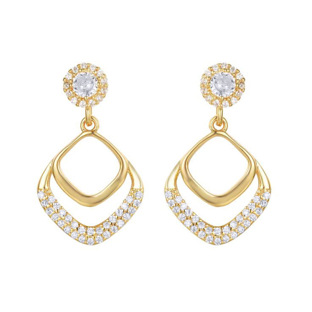 Gold-plated Silver  CZ Halo Arrowhead Chevron Drop Earrings - AES271-GP