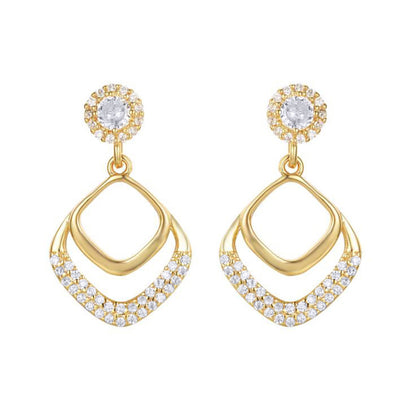 Gold-plated Silver  CZ Halo Arrowhead Chevron Drop Earrings - AES271-GP