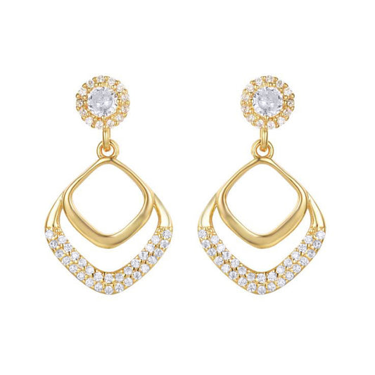 Gold-plated Silver  CZ Halo Arrowhead Chevron Drop Earrings - AES271-GP
