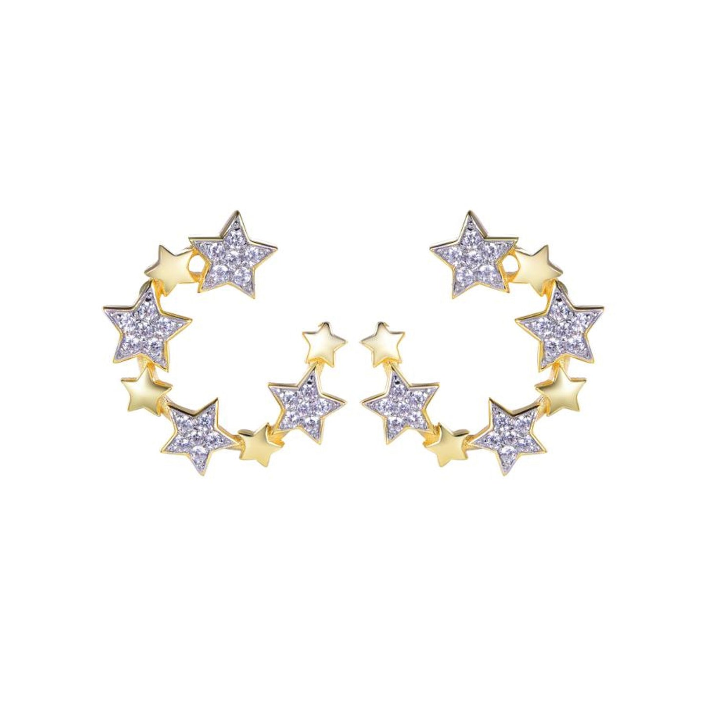 Gold-plated Silver  CZ Star Circular Cluster Belt Drop Earrings - AES272-GP
