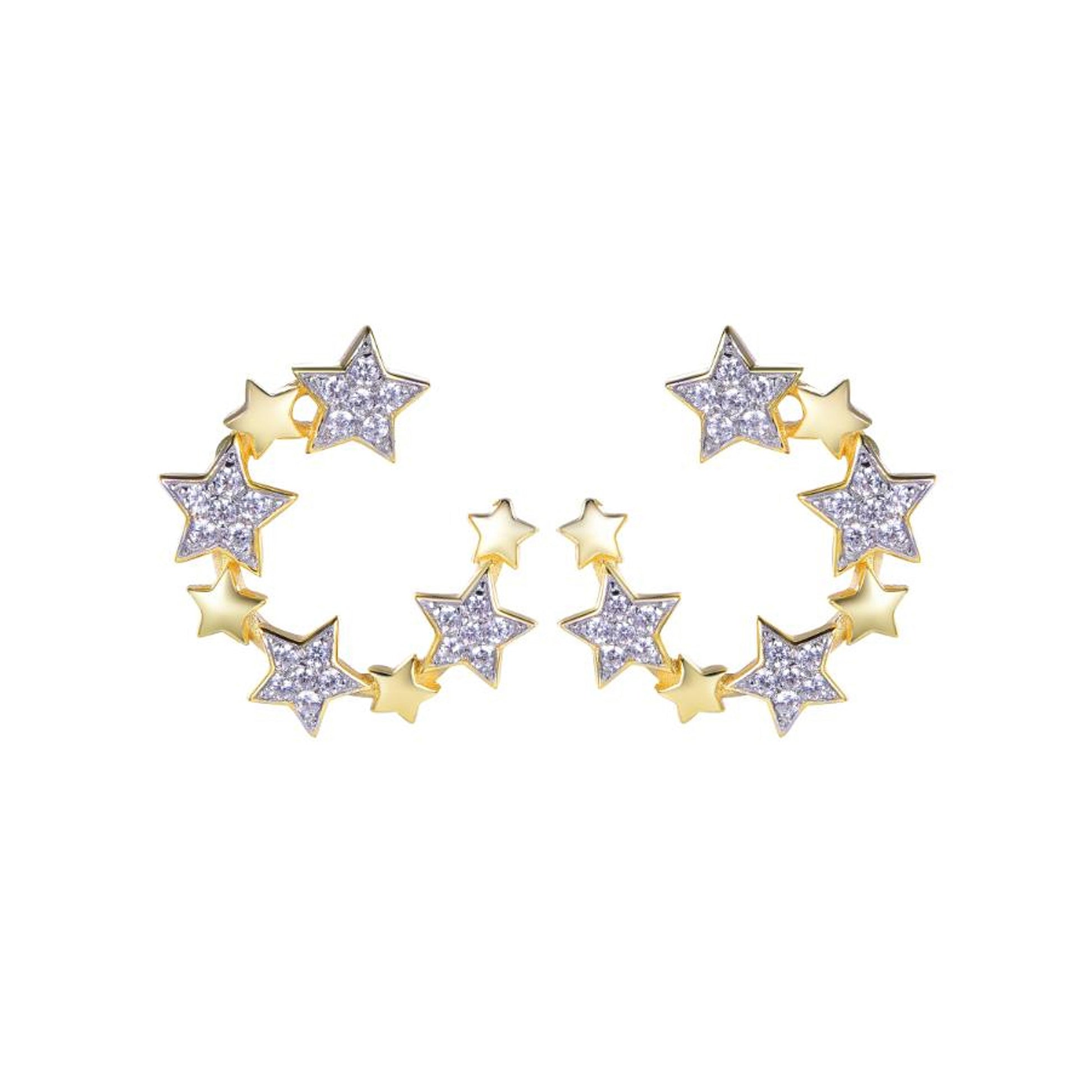 Gold-plated Silver  CZ Star Circular Cluster Belt Drop Earrings - AES272-GP