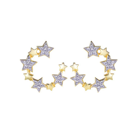 Gold-plated Silver  CZ Star Circular Cluster Belt Drop Earrings - AES272-GP