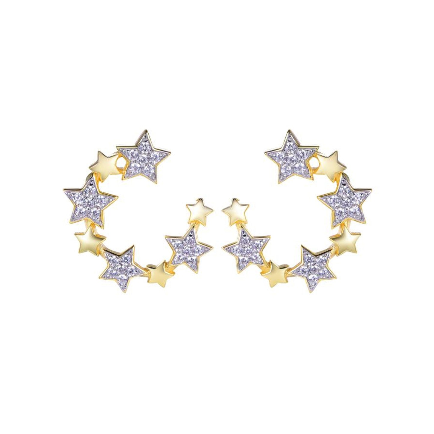 Gold-plated Silver  CZ Star Circular Cluster Belt Drop Earrings - AES272-GP