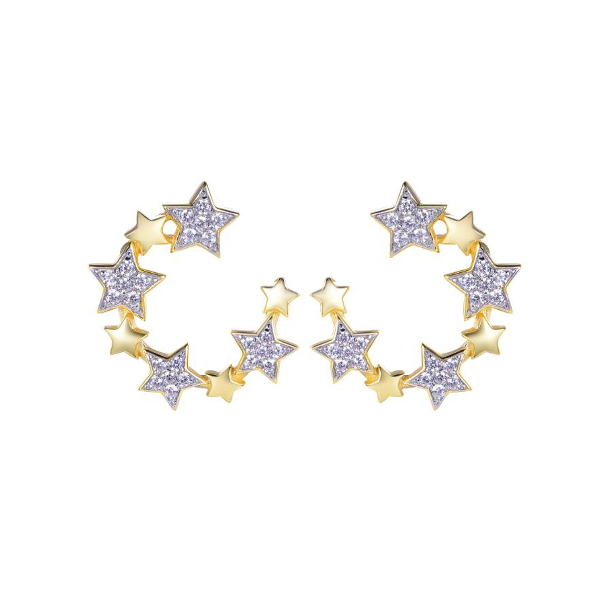 Gold-plated Silver  CZ Star Circular Cluster Belt Drop Earrings - AES272-GP