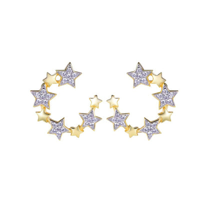 Gold-plated Silver  CZ Star Circular Cluster Belt Drop Earrings - AES272-GP