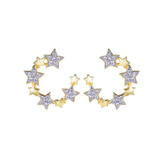 Gold-plated Silver  CZ Star Circular Cluster Belt Drop Earrings - AES272-GP