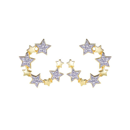 Gold-plated Silver  CZ Star Circular Cluster Belt Drop Earrings - AES272-GP