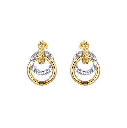 Gold-plated Silver  CZ Beaded Interlocked Rings Drop Earrings - AES274-GP