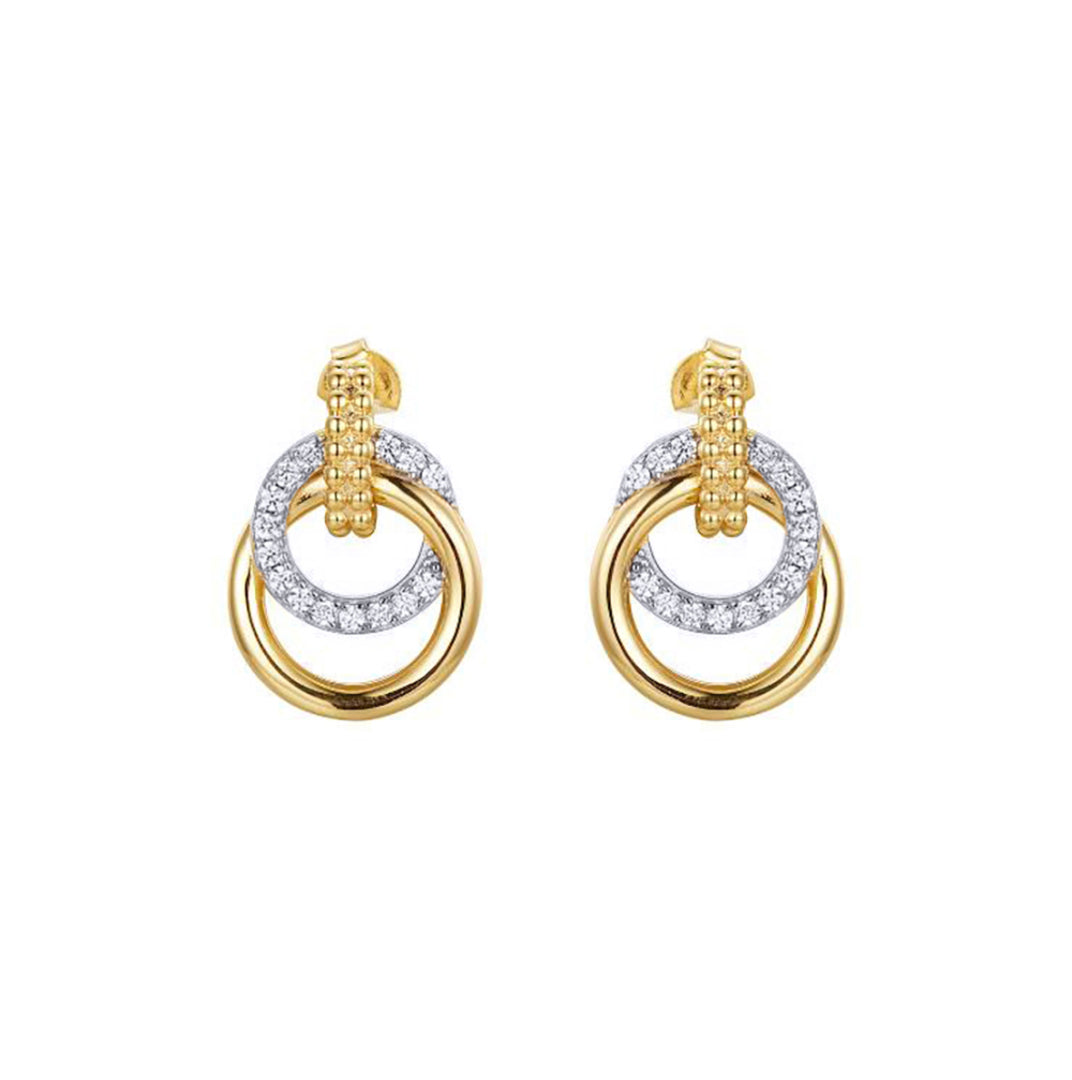 Gold-plated Silver  CZ Beaded Interlocked Rings Drop Earrings - AES274-GP