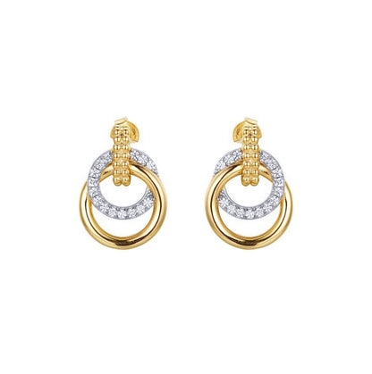 Gold-plated Silver  CZ Beaded Interlocked Rings Drop Earrings - AES274-GP