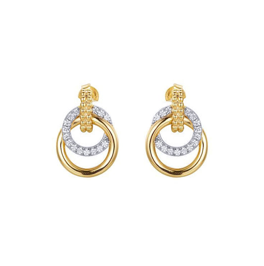 Gold-plated Silver  CZ Beaded Interlocked Rings Drop Earrings - AES274-GP