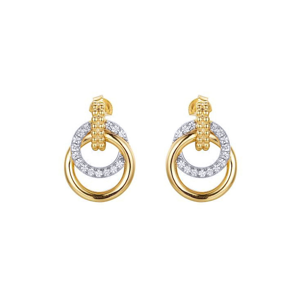 Gold-plated Silver  CZ Beaded Interlocked Rings Drop Earrings - AES274-GP