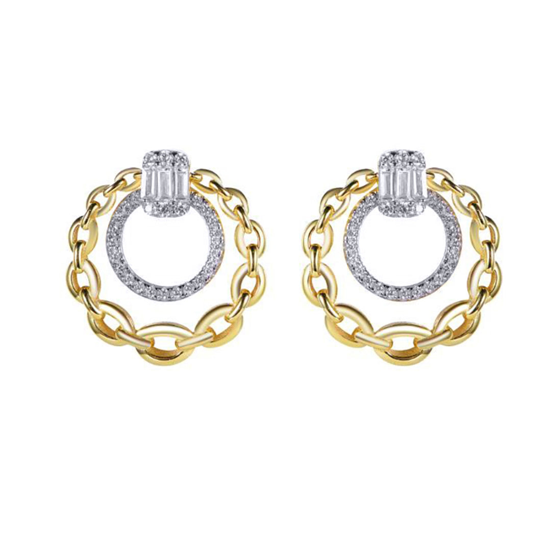 Gold-plated Silver  Baguette CZ Rolo Door Knocker Drop Earrings - AES275-GP