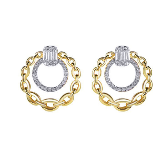 Gold-plated Silver  Baguette CZ Rolo Door Knocker Drop Earrings - AES275-GP