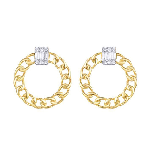Gold-plated Silver  CZ Curb Bull Ring Jacket Drop Earrings - AES276-GP