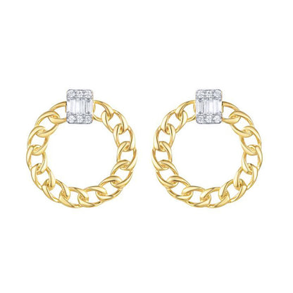 Gold-plated Silver  CZ Curb Bull Ring Jacket Drop Earrings - AES276-GP