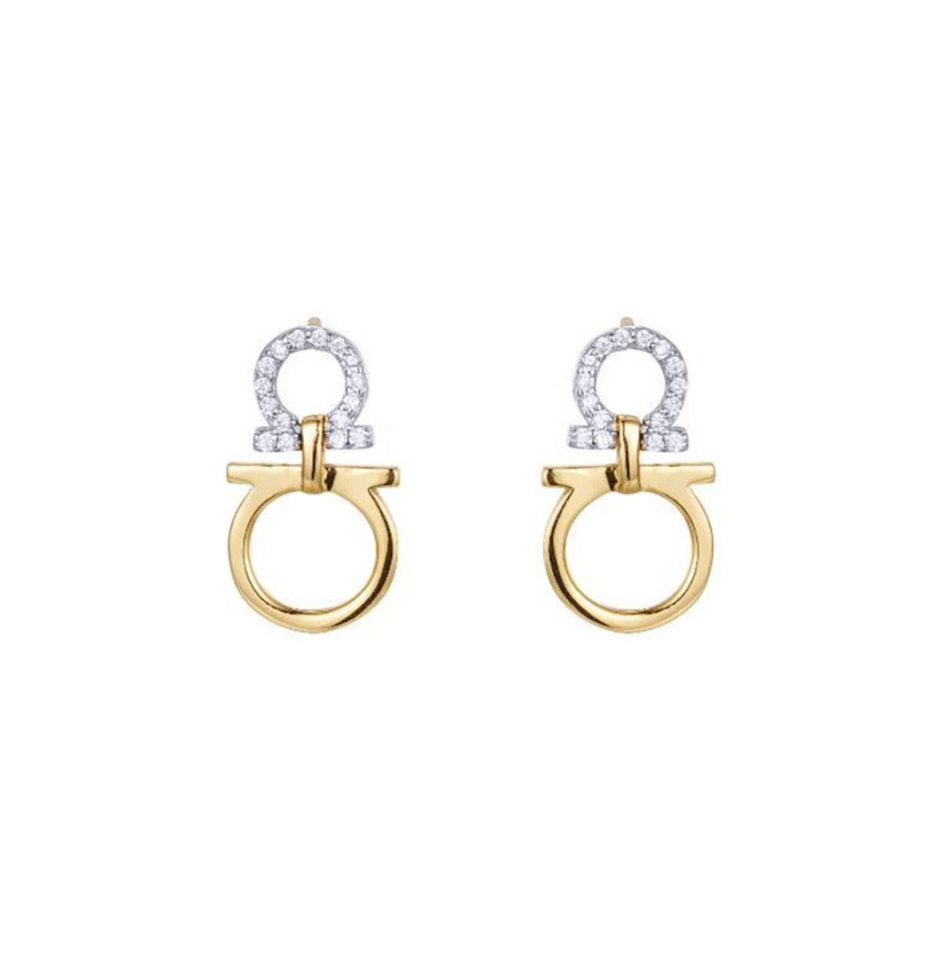 Gold-plated Silver  CZ Mirrored Omega Symbol Drop Earrings - AES279-GP