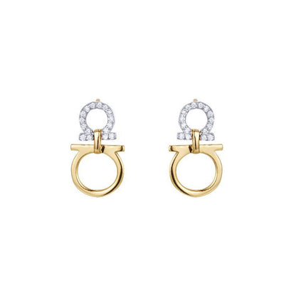 Gold-plated Silver  CZ Mirrored Omega Symbol Drop Earrings - AES279-GP