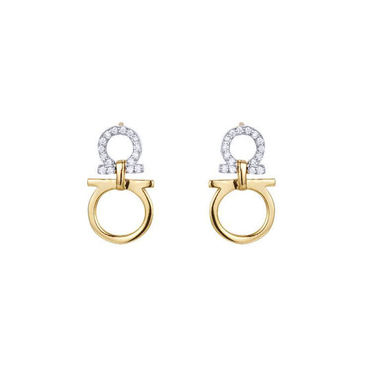 Gold-plated Silver  CZ Mirrored Omega Symbol Drop Earrings - AES279-GP