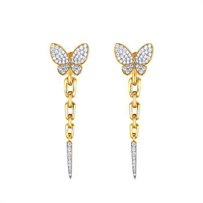 Gold-plated Silver  CZ Butterfly Shoulder Duster Drop Earrings - AES280-GP