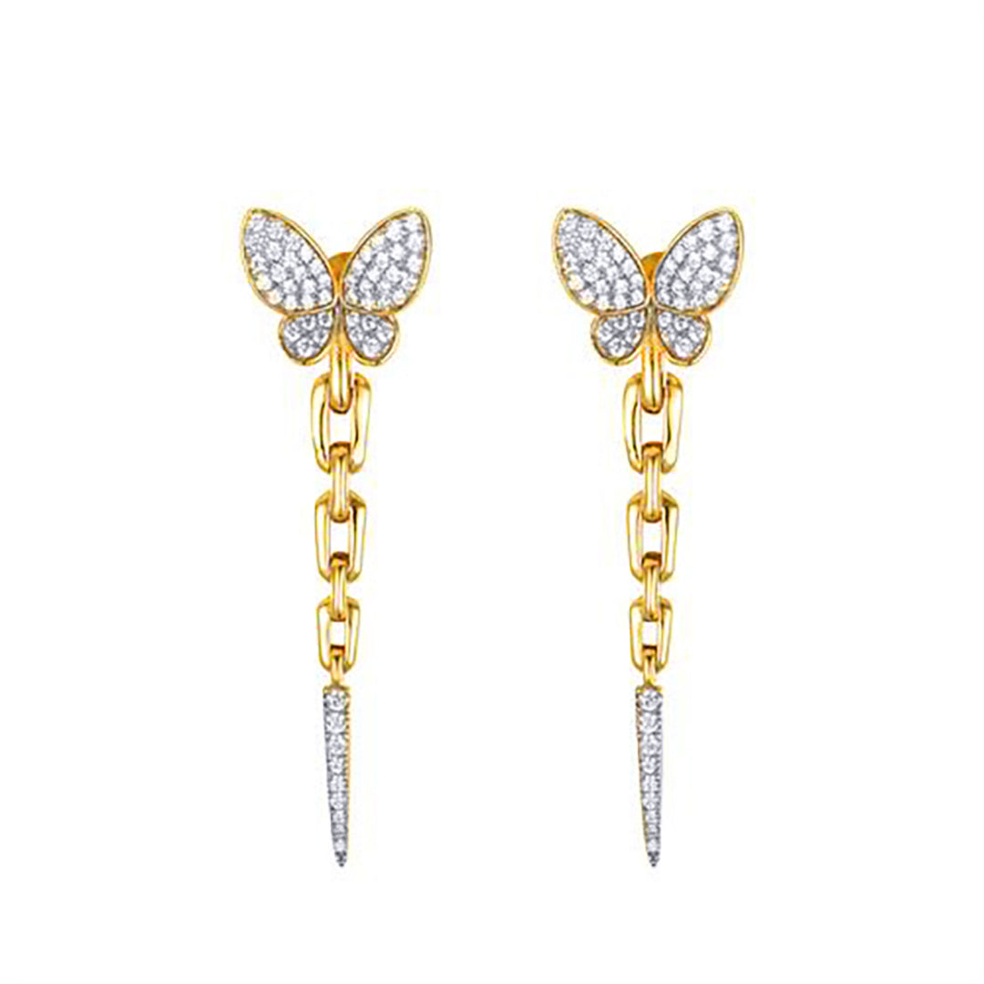 Gold-plated Silver  CZ Butterfly Shoulder Duster Drop Earrings - AES280-GP