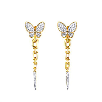 Gold-plated Silver  CZ Butterfly Shoulder Duster Drop Earrings - AES280-GP