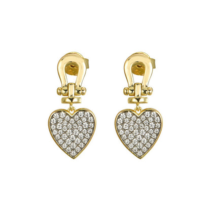 Gold-plated Silver  CZ Horseshoe Love Heart Drop Earrings - AES282-GP