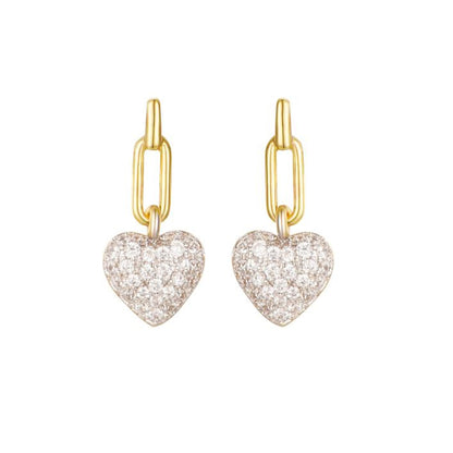 Gold-plated Silver  CZ Oval Paperclip Love Heart Drop Earrings - AES283-GP