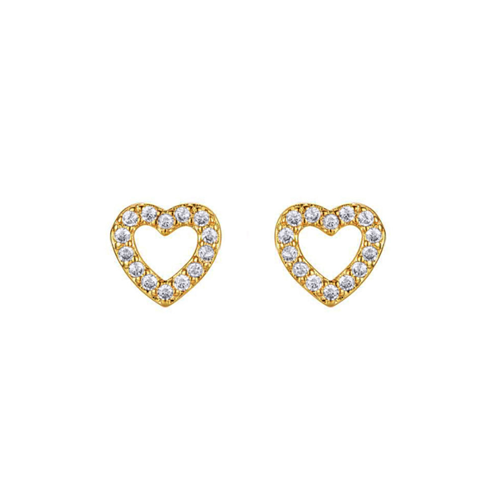 Gold-plated Silver  CZ Open Love Heart Halo Stud Earrings - AES285-GP