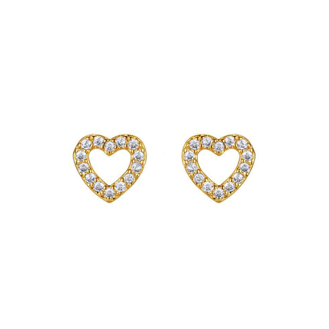 Gold-plated Silver  CZ Open Love Heart Halo Stud Earrings - AES285-GP