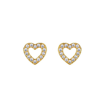 Gold-plated Silver  CZ Open Love Heart Halo Stud Earrings - AES285-GP