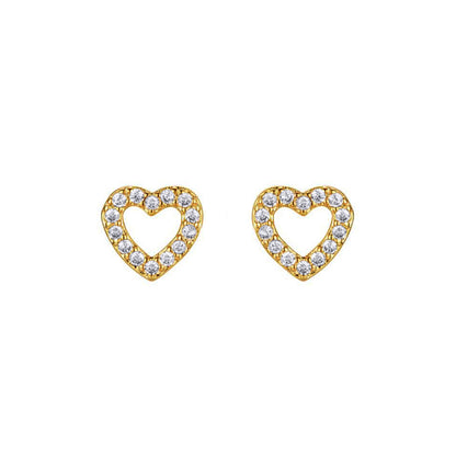 Gold-plated Silver  CZ Open Love Heart Halo Stud Earrings - AES285-GP