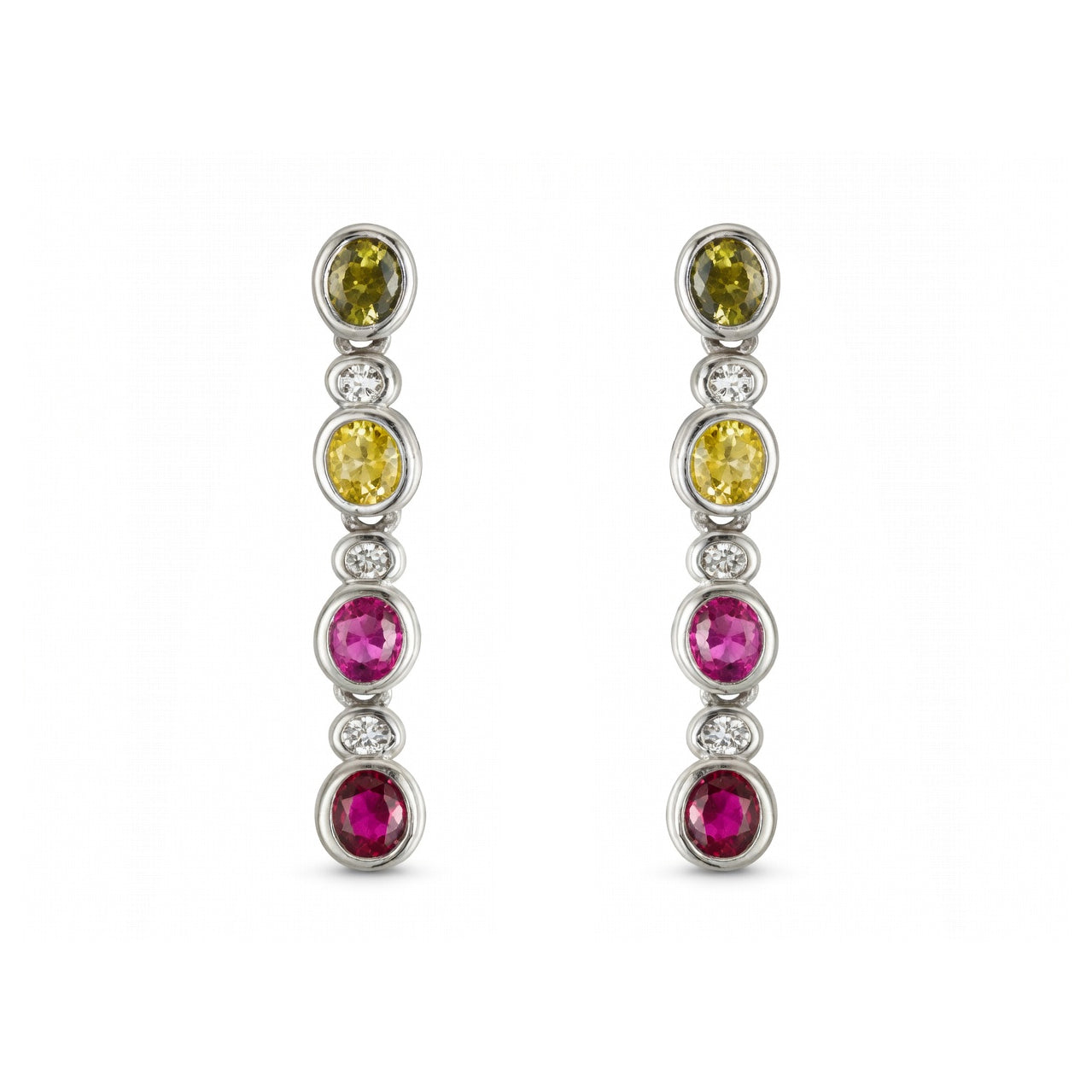 Silver  Oval CZ Bezel Rainbow Raindrop Drop Earrings - AES287